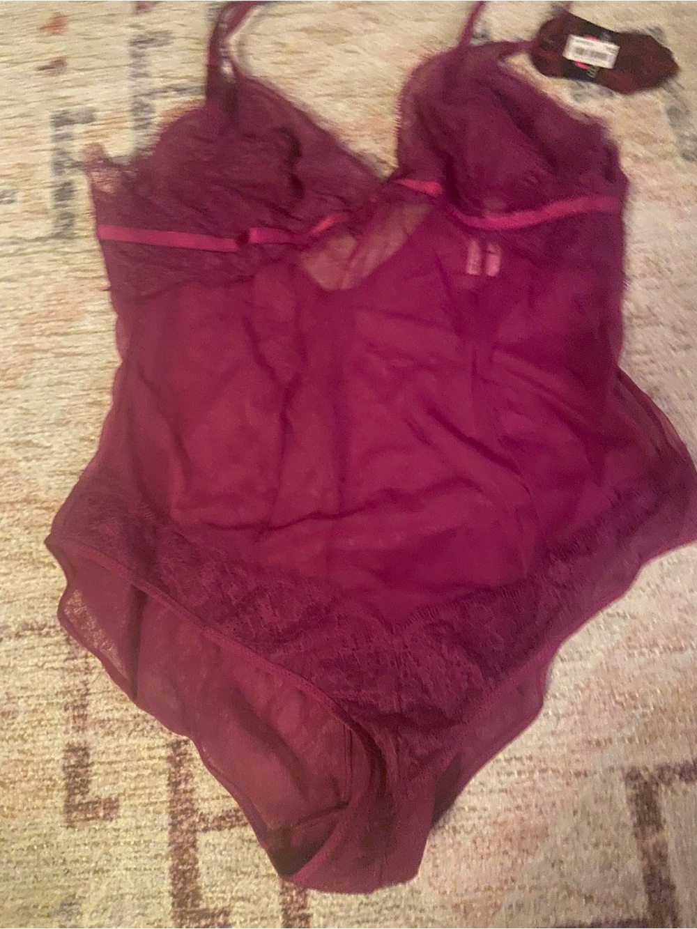 MaidenForm Sheer Lace Bodysuit in Plum - Women's Intimates